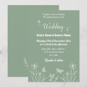 Romantic elegant sage green floral wedding invitation