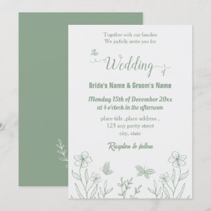 Romantic elegant sage green floral wedding invitation