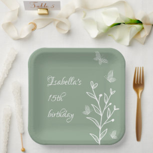 Romantic elegant sage green floral wedding paper plate