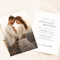 Romantic Elegant Script Sunset Photo Wedding