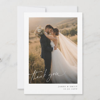 Romantic Elegant Script Wedding Photo Thank You Card
