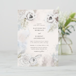 romantic elegant silver floral wedding invitation