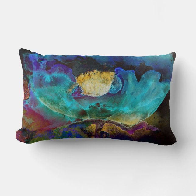 Romantic elegant teal floral watercolor painting lumbar cushion (Front)