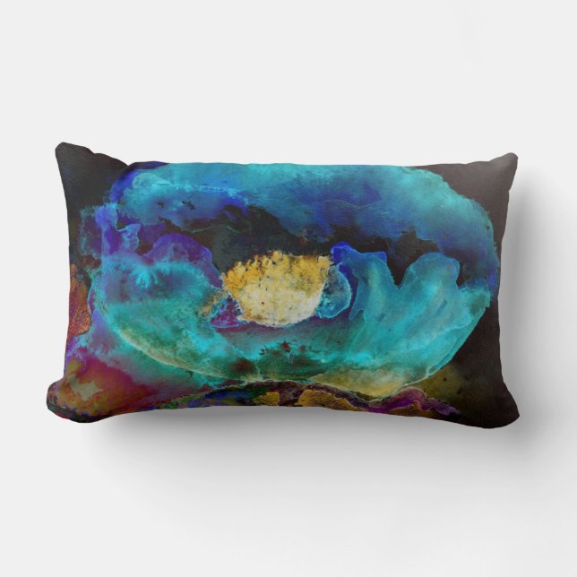 Romantic elegant teal floral watercolor painting lumbar cushion (Front)