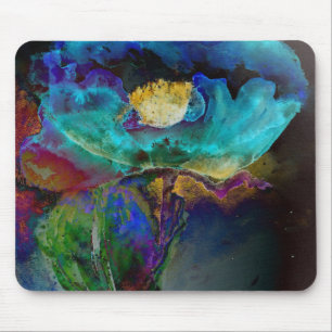 Romantic elegant teal floral watercolor painting mouse mat