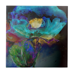 Romantic elegant teal floral watercolor painting tile