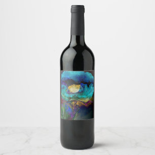 Romantic elegant teal floral watercolor painting wine label