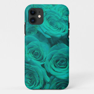 Romantic elegant teal - green  roses iPhone 11 case