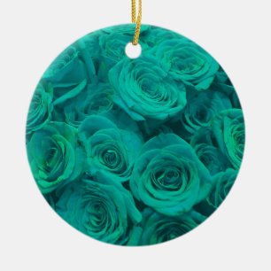 Romantic elegant teal - green roses ceramic tree decoration