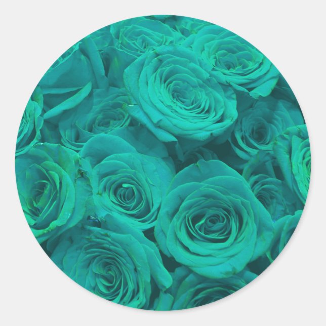 Romantic elegant teal - green  roses classic round sticker (Front)