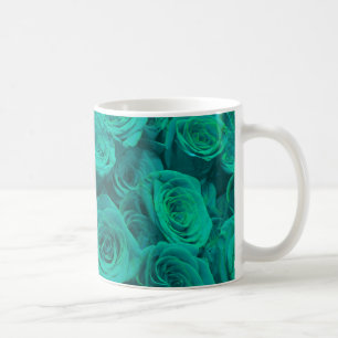 Romantic elegant teal - green  roses coffee mug
