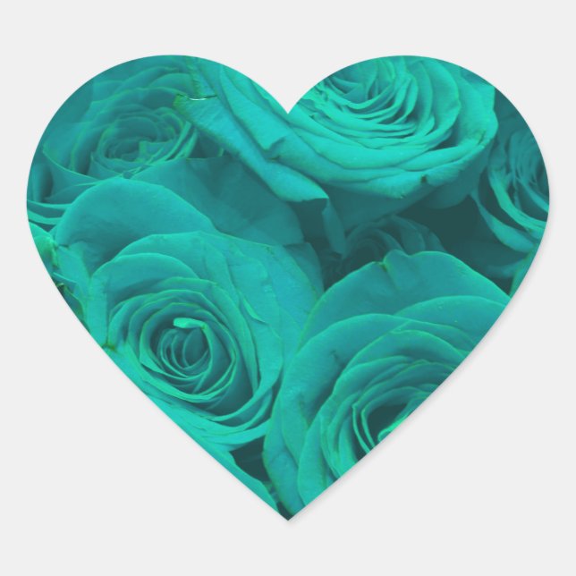 Romantic elegant teal green roses heart sticker (Front)