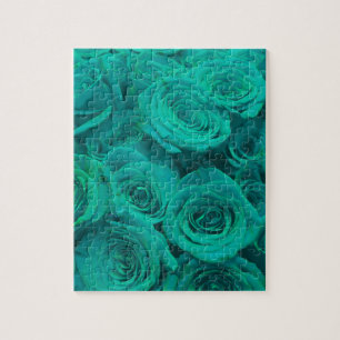 Romantic elegant teal - green  roses jigsaw puzzle