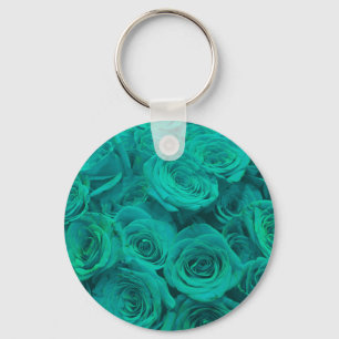 Romantic elegant teal - green  roses key ring