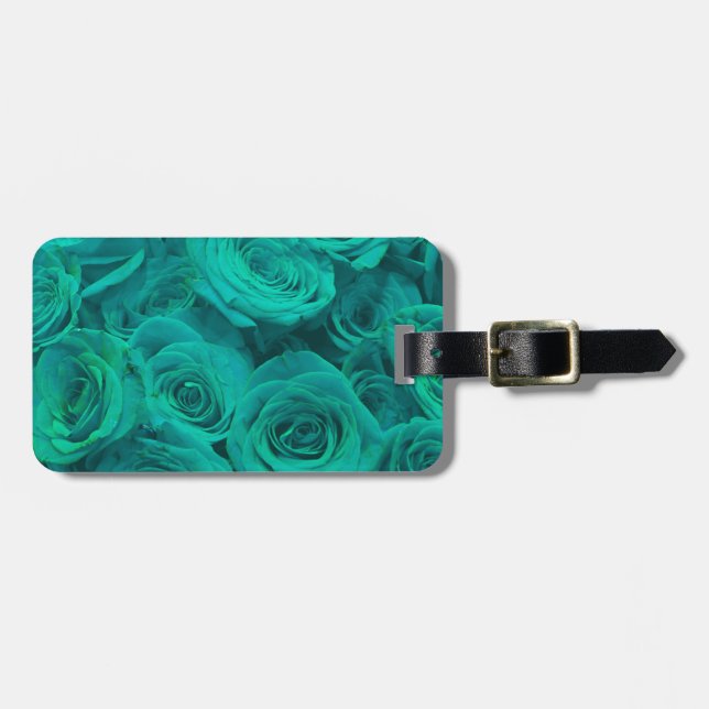 Romantic elegant teal - green  roses luggage tag (Front Horizontal)