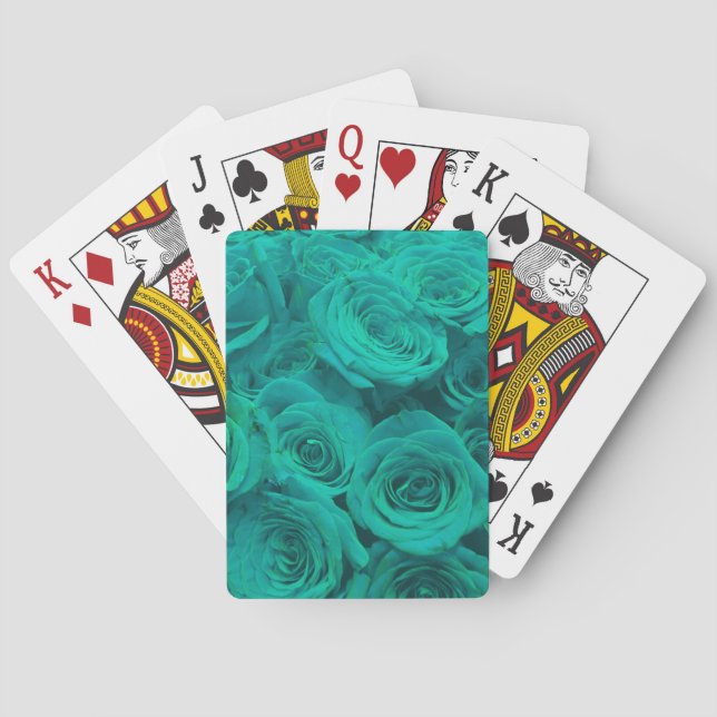 Romantic elegant teal - green  roses playing cards (Back)