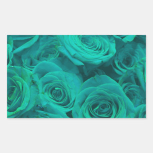 Romantic elegant teal - green  roses rectangular sticker