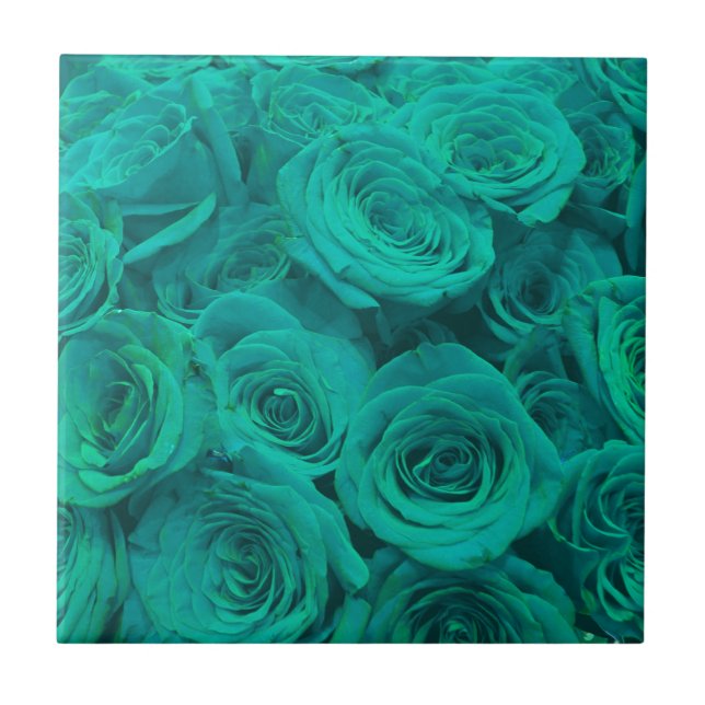 Romantic elegant teal - green  roses tile (Front)