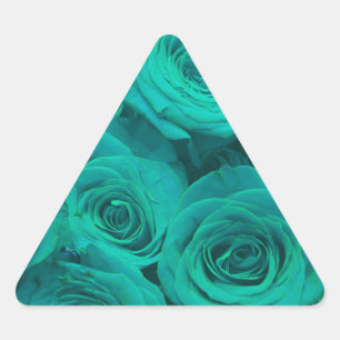 Romantic elegant teal - green  roses triangle sticker