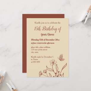 Romantic elegant terracotta floral birthday invitation