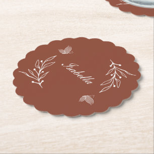 Romantic elegant terracotta floral wedding paper coaster