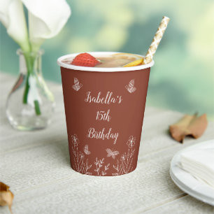 Romantic elegant terracotta floral wedding paper cups