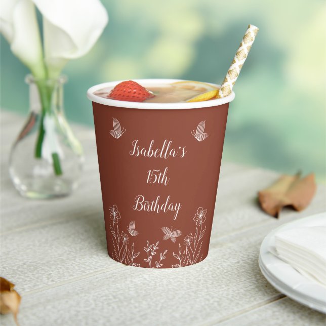 Romantic elegant terracotta floral wedding paper cups (Insitu)