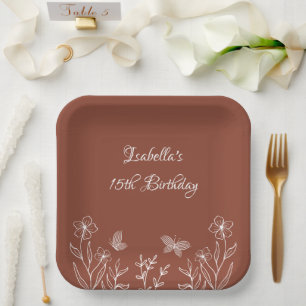 Romantic elegant terracotta floral wedding paper plate