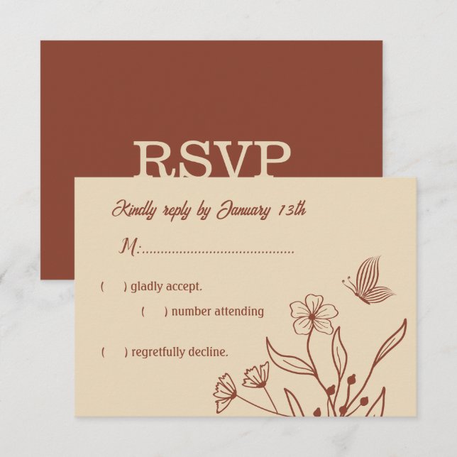 Romantic elegant terracotta floral wedding  RSVP card (Front/Back)