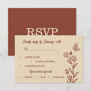 Romantic elegant terracotta floral wedding  RSVP card