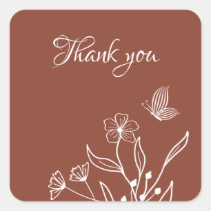 Romantic elegant terracotta floral wedding square sticker