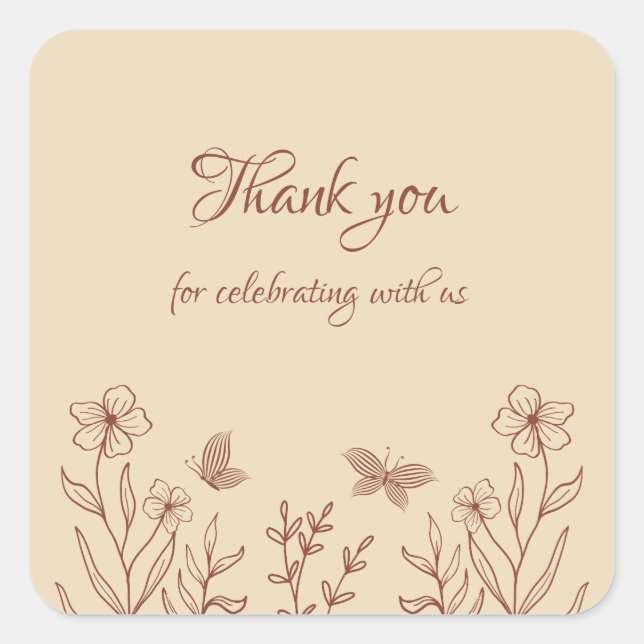 Romantic elegant terracotta floral wedding square sticker (Front)