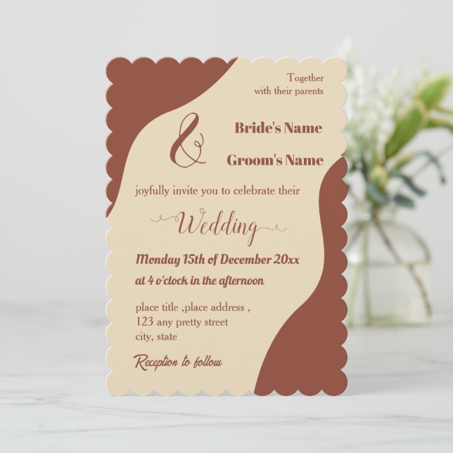 Romantic elegant terracotta wedding invitation (Standing Front)