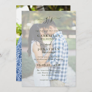 Romantic Elegant Two Photo Monogram Wedding  Invit Invitation