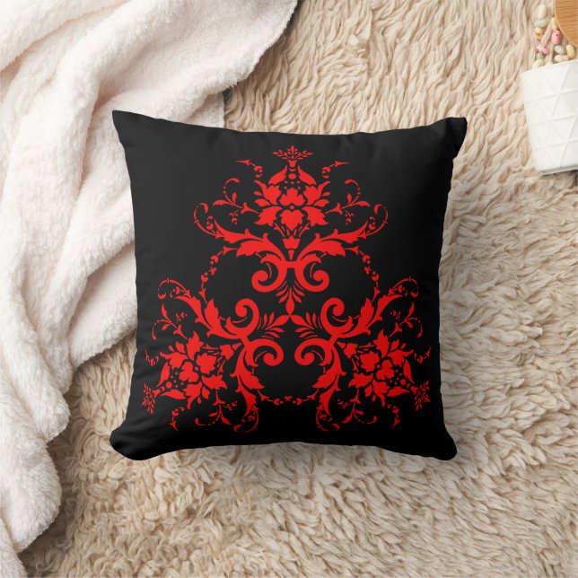 Romantic, Elegant Vintage Damask Red Goth Cushion (Blanket)