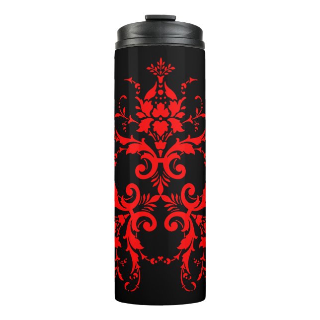 Romantic, Elegant Vintage Damask Red Goth Thermal Tumbler (Front)