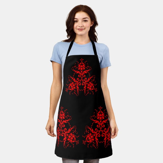 Romantic, Elegant Vintage Red Damask Apron (Worn)