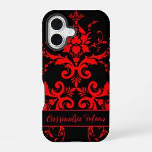 Romantic, Elegant Vintage Red Damask iPhone 16 Case