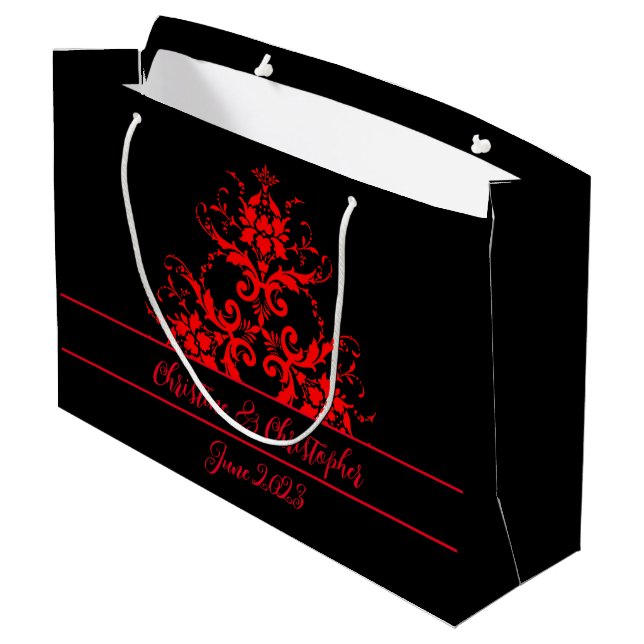 Romantic, Elegant Vintage Red Damask Large Gift Bag (Back Angled)