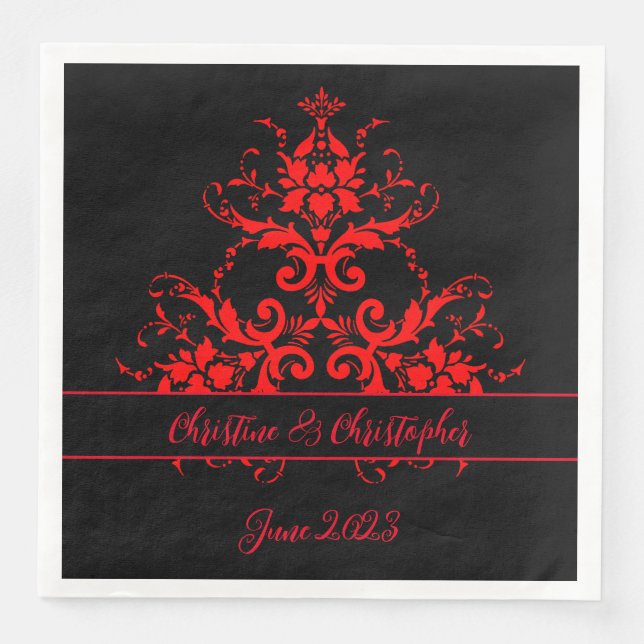 Romantic, Elegant Vintage Red Damask  Napkin (Front)