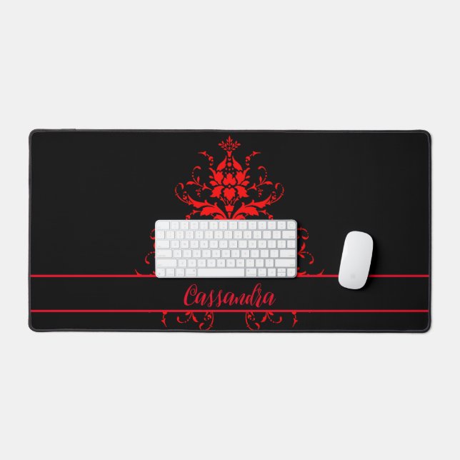 Romantic, Elegant Vintage Red Damask Personalised Desk Mat (Keyboard & Mouse)