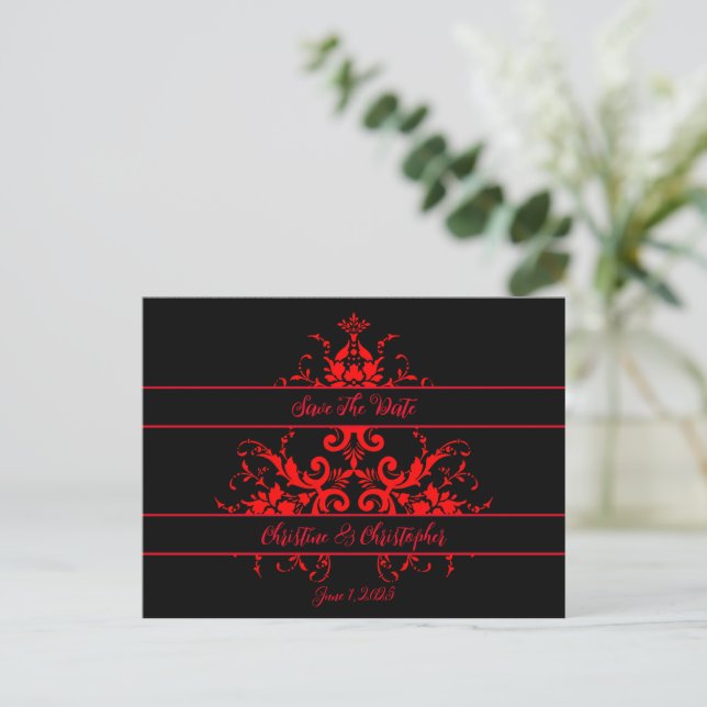 Romantic, Elegant Vintage Red Damask Postcard (Standing Front)