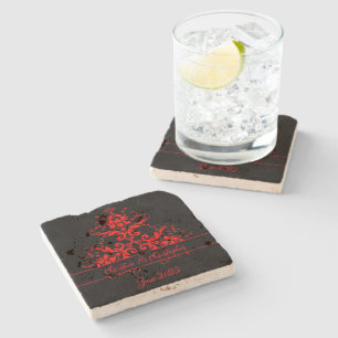 Romantic, Elegant Vintage Red Damask Stone Coaster