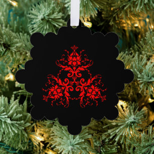 Romantic, Elegant Vintage Red Damask Tree Decoration Card