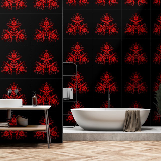 Romantic, Elegant Vintage Red Damask  Wallpaper (Bathroom)