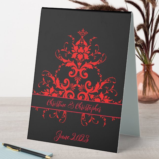 Romantic, Elegant Vintage Red Damask Wedding (In SItu (Table))