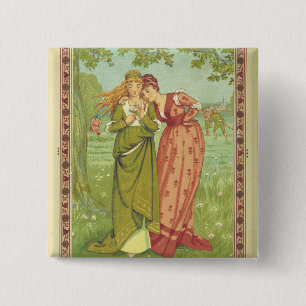 Romantic Elegant Vintage Valentine, Victorian Era 15 Cm Square Badge