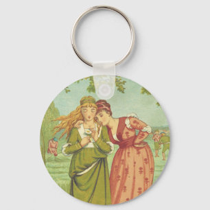 Romantic Elegant Vintage Valentine, Victorian Era Key Ring