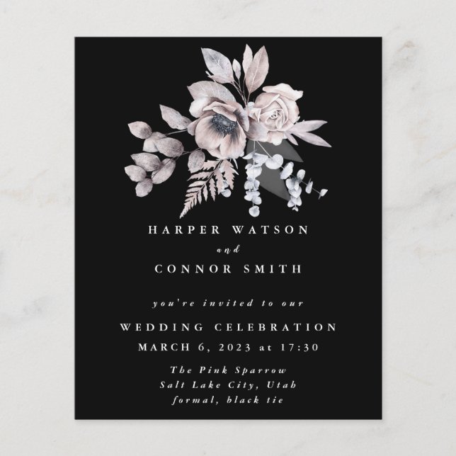 Romantic Elegant Watercolor Budget Floral Wedding Flyer (Front)