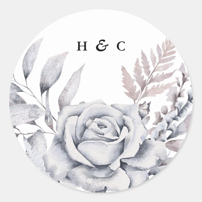 Romantic Elegant Watercolor Floral Wedding Classic Round Sticker (Front)